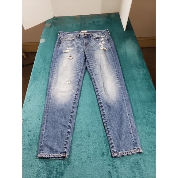 Abercrombie & Fitch Jeans Sz 2 Womens Blue Stretch Distressed Mid Rise Ankle - Picture 1 of 13
